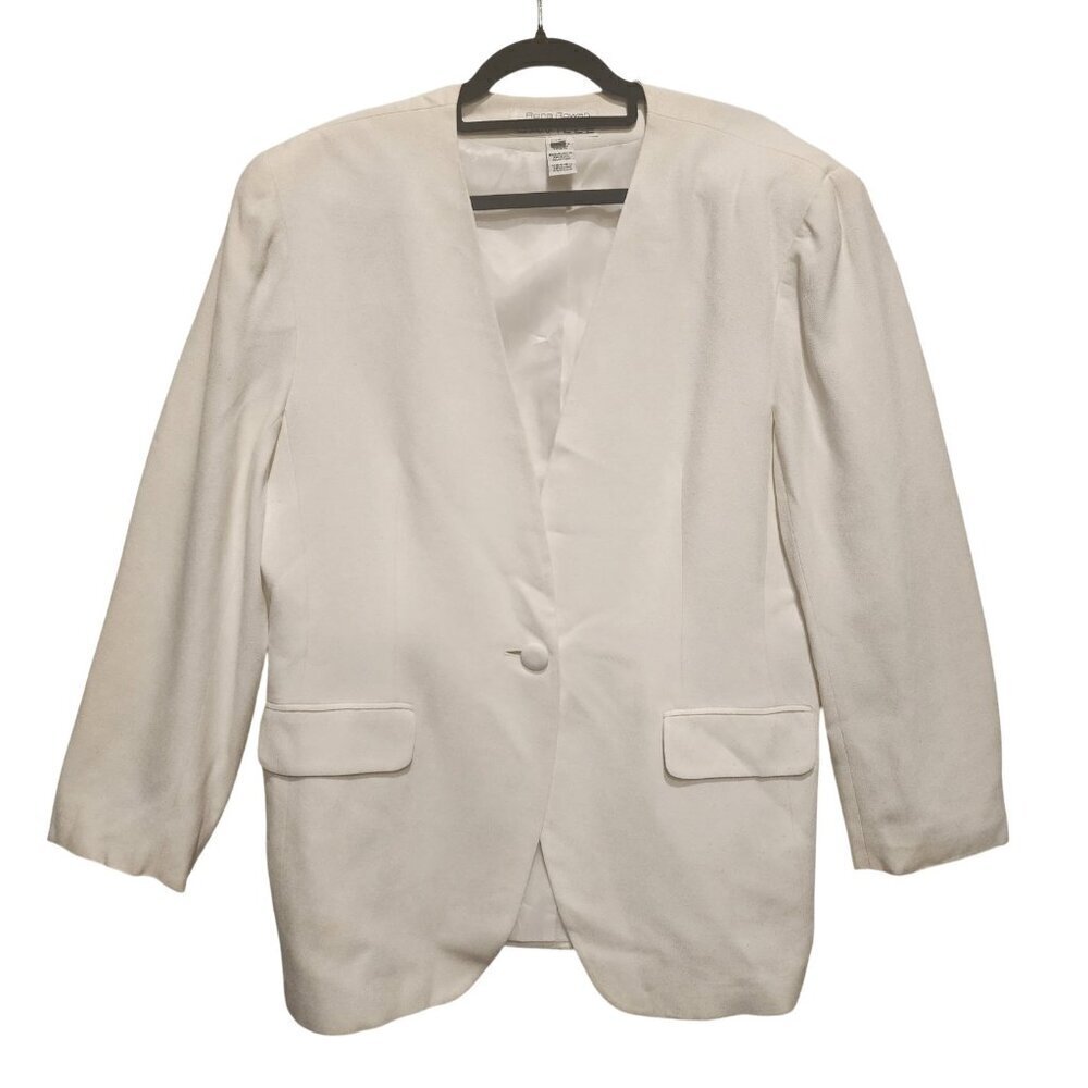 Rena Rowan for Saville Blazer Women's White Lined One Button Flap Pocket Size 16